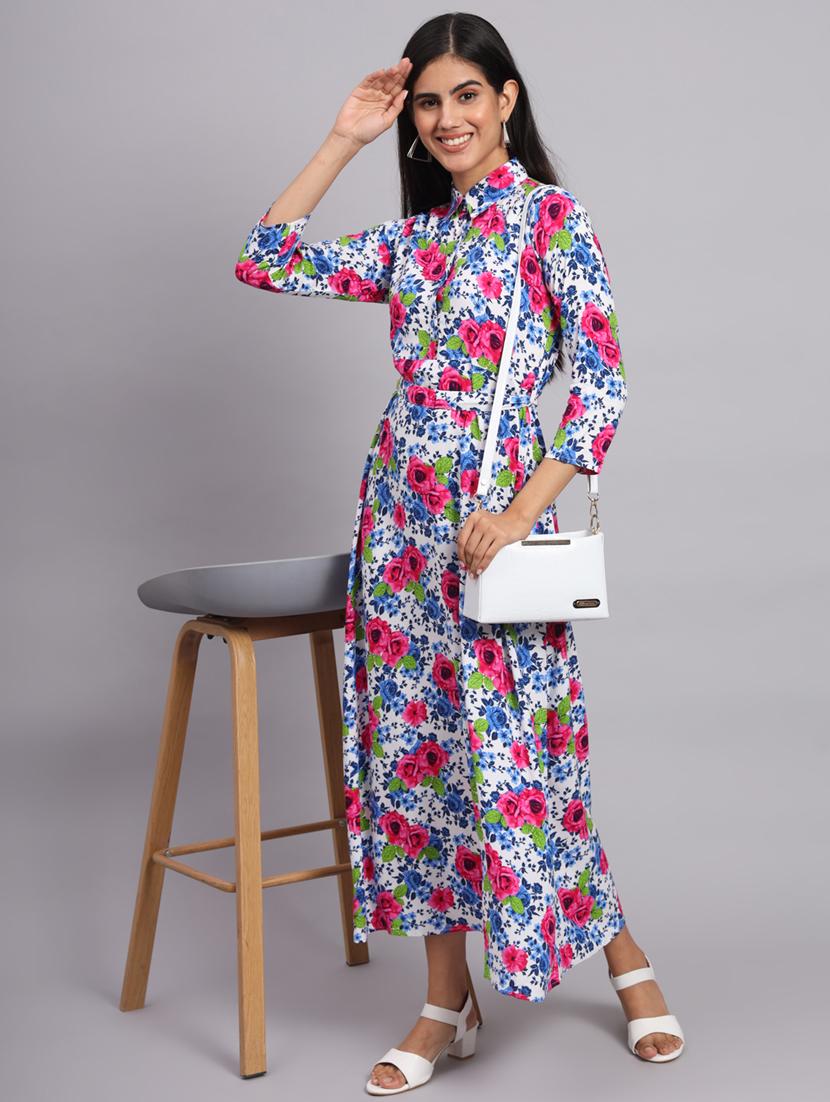 floral printed fit & flared ethnic dress - 20173780 - Zoom Image - 4