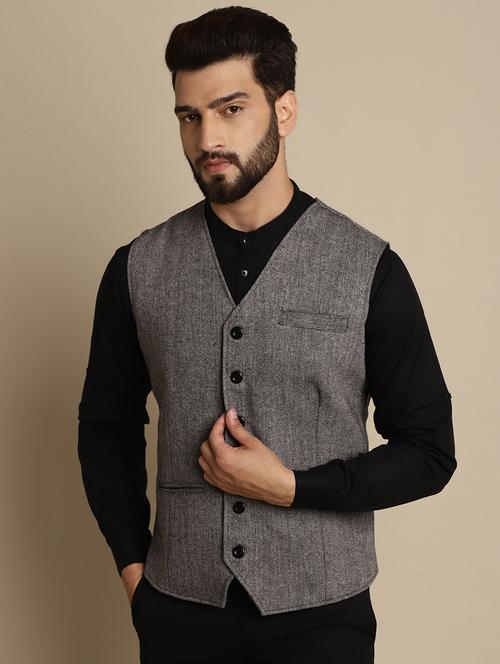 self design slim fit classic waistcoat  - 20174095 - Very Small Image - 1