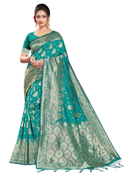 sea green banarasi saree with blouse - 20175478 - Very Small Image - 1
