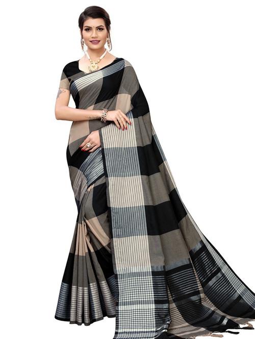 black checkered woven saree with blouse - 20175809 - Very Small Image - 1