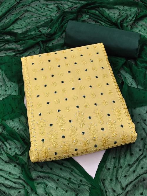 yellow embroidered unstitched suit - 20176133 - Very Small Image - 1