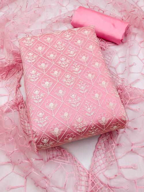 pink silk blend unstitched suit - 20176426 - Very Small Image - 1