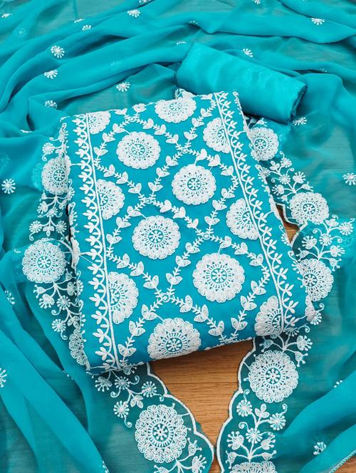 blue embroidered unstitched suit set - 20176524 - Very Small Image - 1