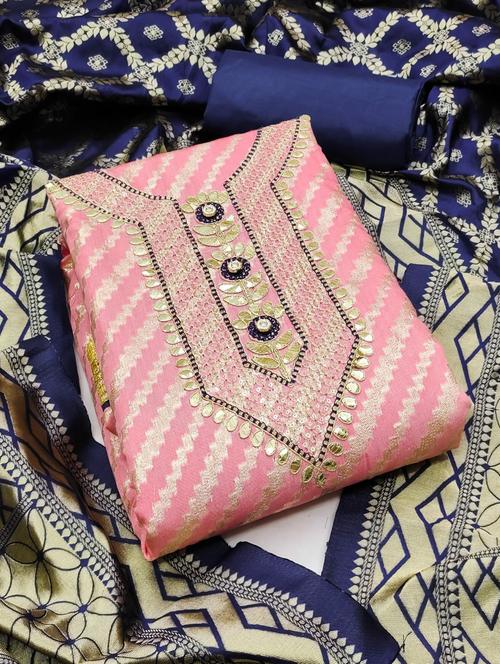 pink silk blend unstitched suit - 20177176 - Very Small Image - 1