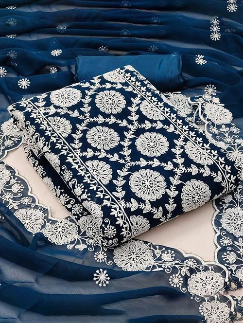 teal blue self design unstitched salwar suit set - 20177604 - Very Small Image - 1