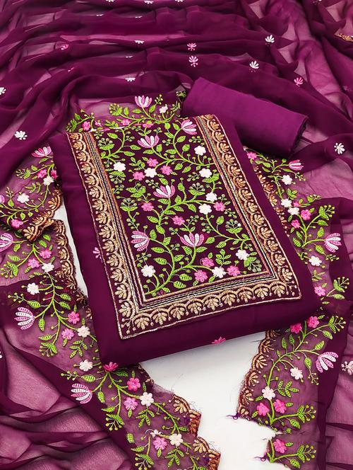 embroidered unstitched suit set - 20177849 - Very Small Image - 1