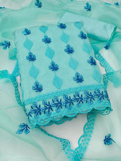 blue organza unstitched suit - 20178180 - Very Small Image - 1