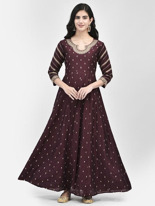 round neck self design a-line ethnic dress - 20178348 - Very Small Image - 1