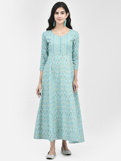blue embroidered a-line ethnic dress - 20178552 - Very Small Image - 1
