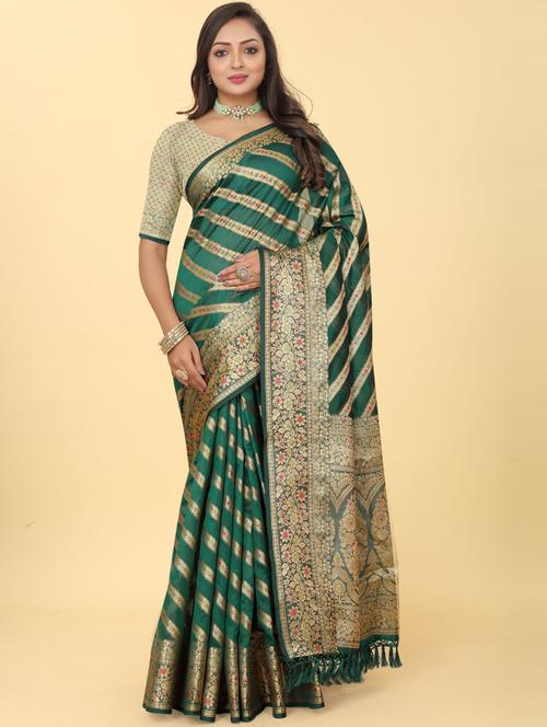 green self design banarasi saree with blouse - 20178841 - Very Small Image - 1