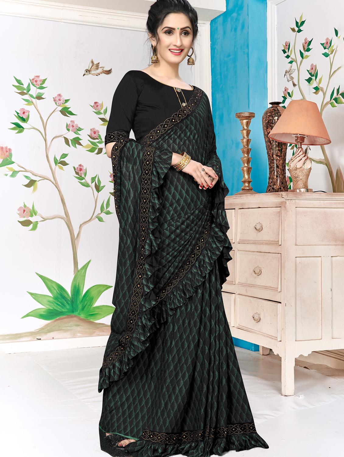 women's printed bottle green colored saree - 20181743 - Zoom Image - 2