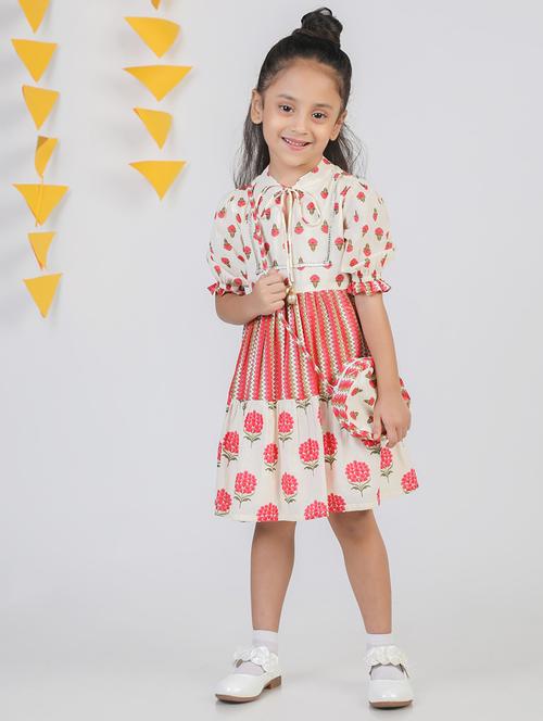 girls tie up neck three quarter sleeves frock - 20183577 - Very Small Image - 1