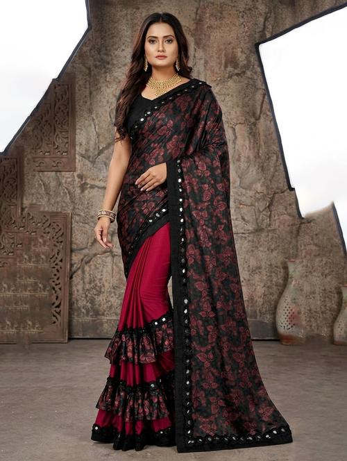 Women's Self Design Maroon Colored Saree With Blouse - 20183780 - Very Small Image - 1