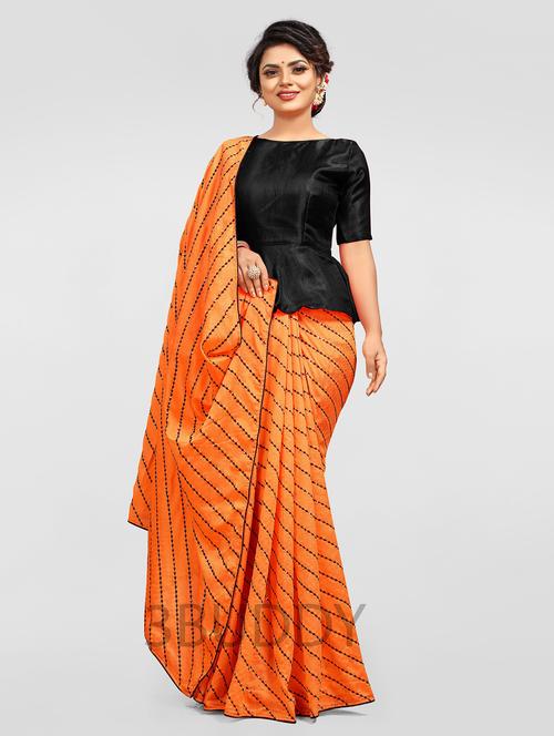 women's stripes orange colored saree with blouse - 20183880 - Very Small Image - 1