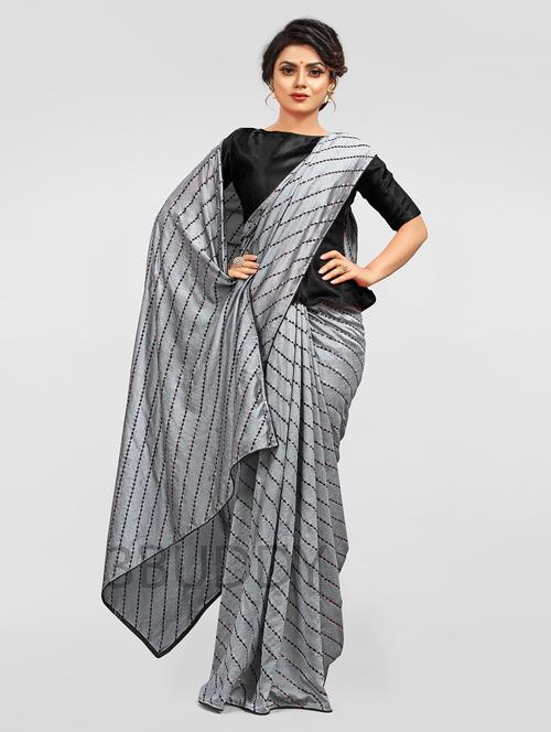 women's stripes grey colored saree with blouse - 20183883 - Very Small Image - 1