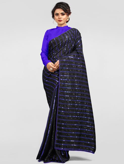 blue self design sequin work saree with blouse - 20183944 - Very Small Image - 1