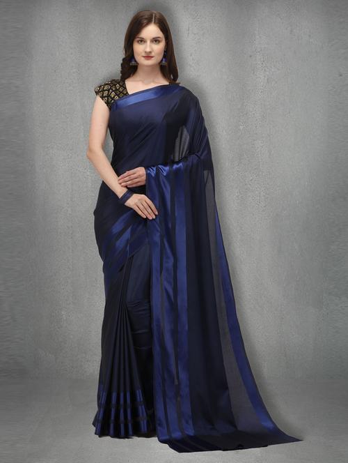blue solid plain saree with blouse - 20184020 - Very Small Image - 1