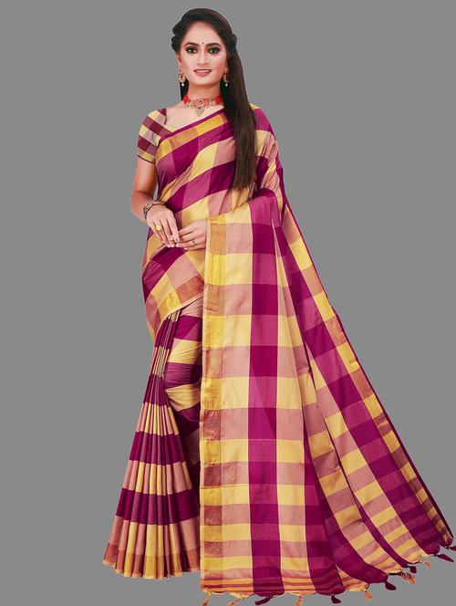 checkered chettinadu saree with blouse - 20184169 - Very Small Image - 1