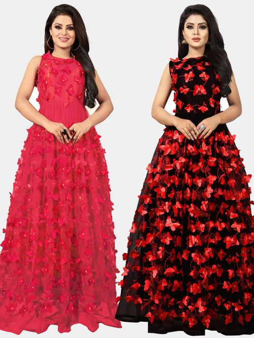 pack of 2 self design semi-stitched gown  - 20184424 - Very Small Image - 1