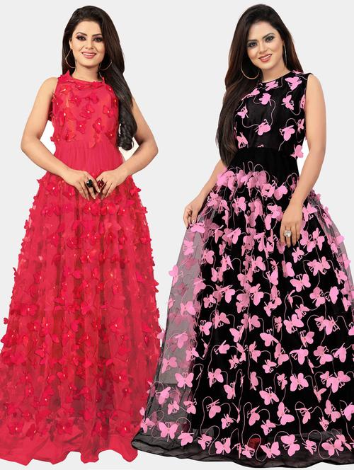 pack of 2 self design semi-stitched gown  - 20184427 - Very Small Image - 1