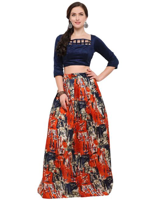 wome multi color semi-stitched flared lehenga - 20184477 - Very Small Image - 1