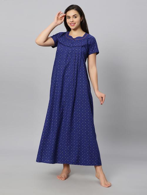 blue printed short sleeves nighty - 20184698 - Very Small Image - 1