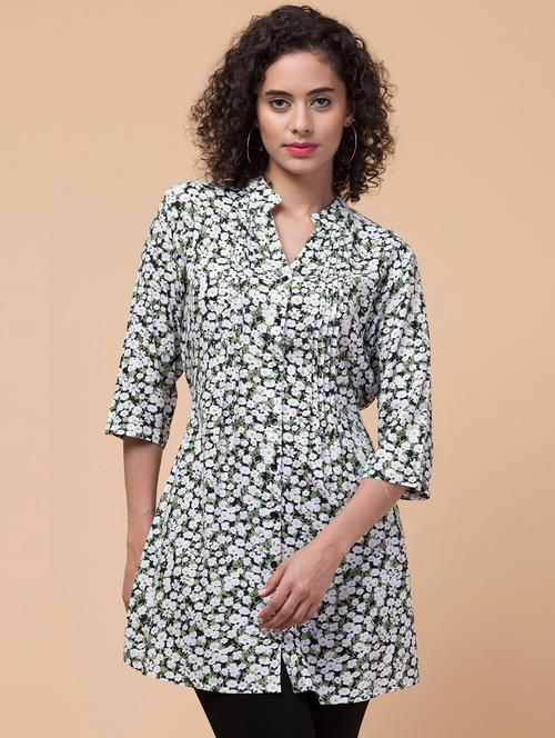 mandarin neck printed regular tunic - 20184723 - Very Small Image - 1