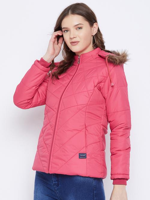 pink solid hooded long sleeves bomber jacket - 20184735 - Very Small Image - 1
