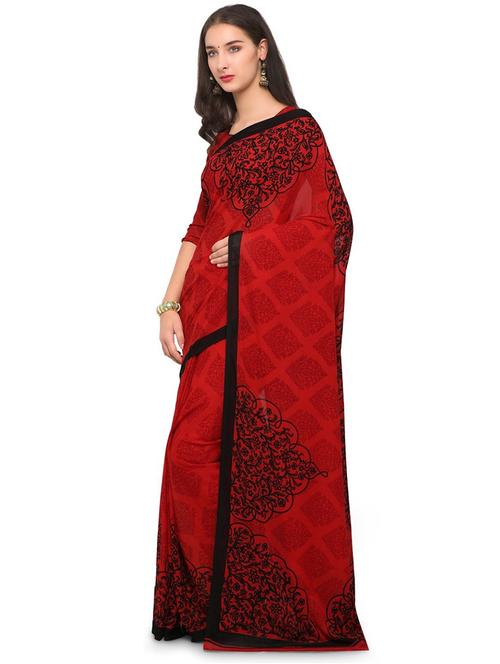 red self design printed saree with blouse - 20185181 - Very Small Image - 1