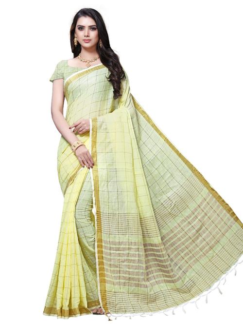 yellow checkered print saree with blouse - 20185378 - Very Small Image - 1