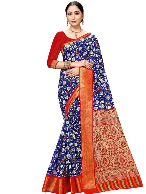blue printed saree with blouse - 20185761 - Very Small Image - 1