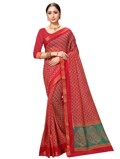 red printed saree with blouse - 20185791 - Very Small Image - 1