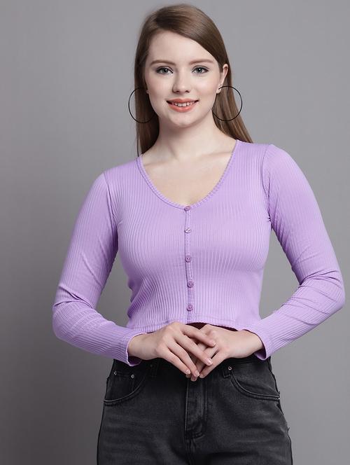 women's crop v neck top - 20188196 - Very Small Image - 1