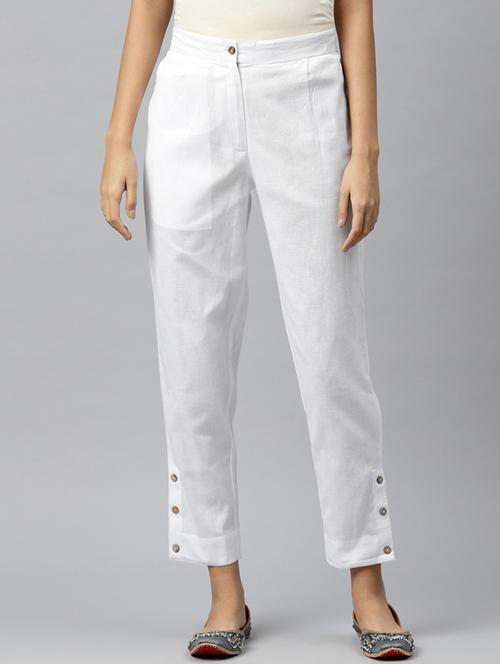white solid flat front ankle length trouser - 20188620 - Very Small Image - 1
