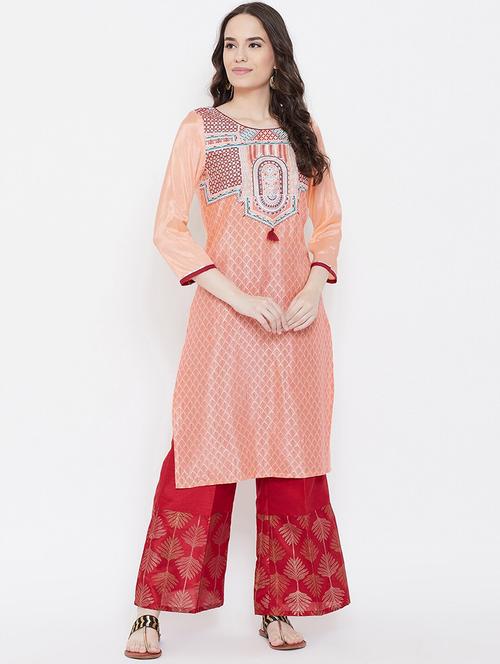 peach colored straight kurta - 20188800 - Very Small Image - 1