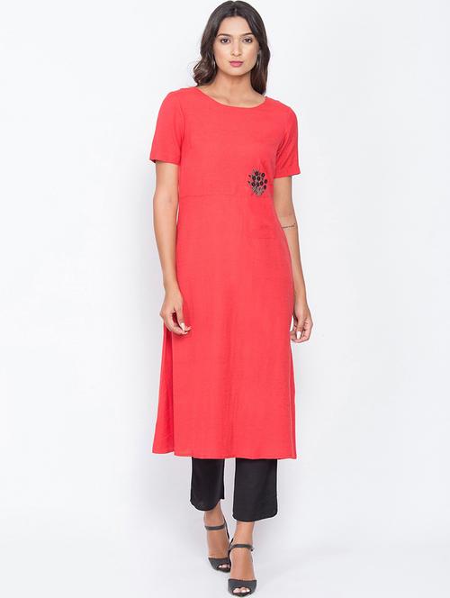 red colored straight kurta - 20188810 - Very Small Image - 1