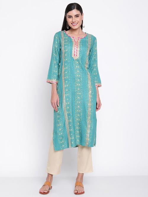 turquoise colored straight kurta - 20188876 - Very Small Image - 1
