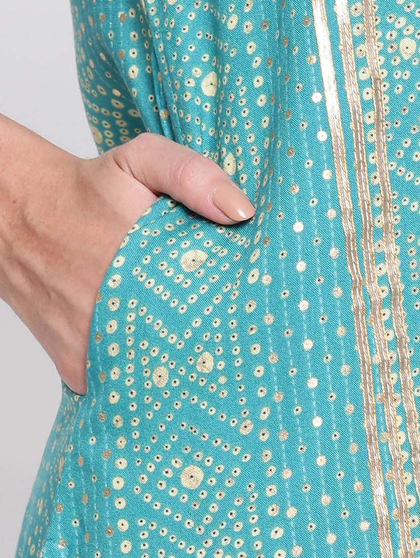 turquoise colored straight kurta - 20188876 - Zoom Image - 3