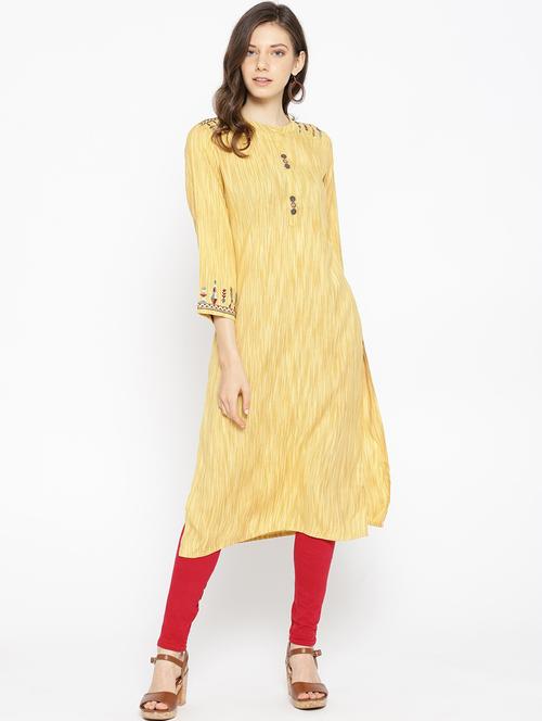 yellow colored straight kurta - 20188891 - Very Small Image - 1