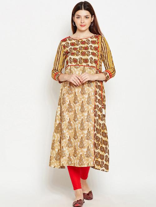 beige colored a-line kurta - 20188894 - Very Small Image - 1