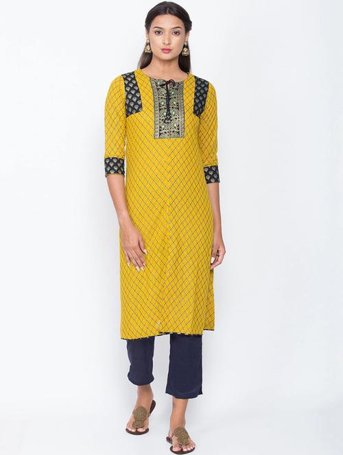 yellow colored straight kurta - 20188897 - Very Small Image - 1