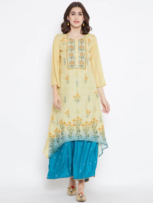 yellow colored high low kurta - 20188905 - Very Small Image - 1