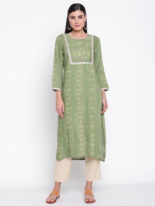 green colored straight kurta - 20188907 - Very Small Image - 1