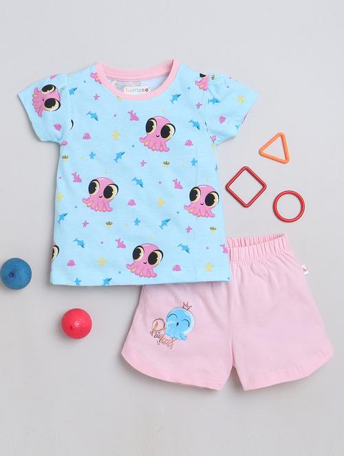 girls blue printed shorts sets - 20189178 - Very Small Image - 1