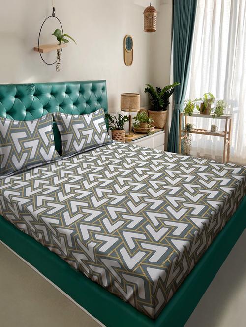 alina decor geometric 210 tc king size bed sheet with 2 pillow covers - 20189352 - Very Small Image - 1