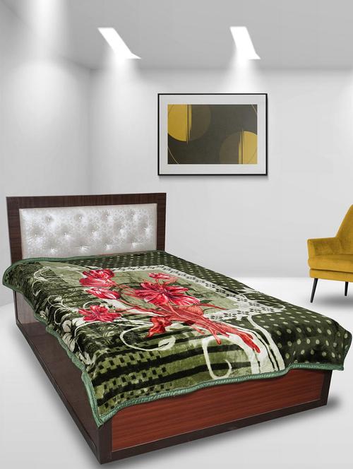 rian floral single bed mink blanket for heavy winter 4kg double ply (lilly_green) - 20189416 - Very Small Image - 1