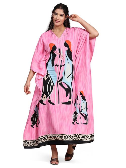 v-neck printed kaftan dress - 20189547 - Very Small Image - 1