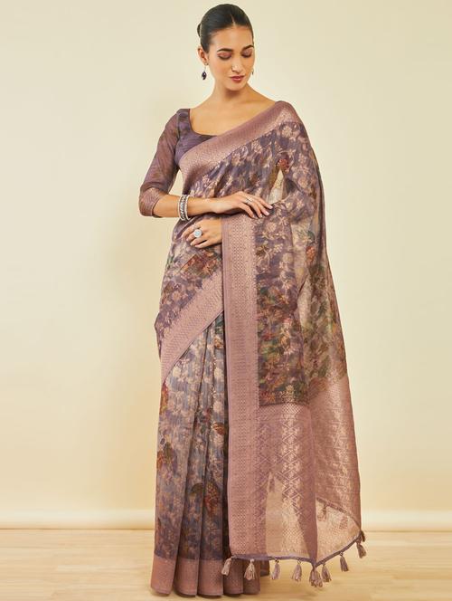 women's floral purple colored saree - 20189680 - Very Small Image - 1