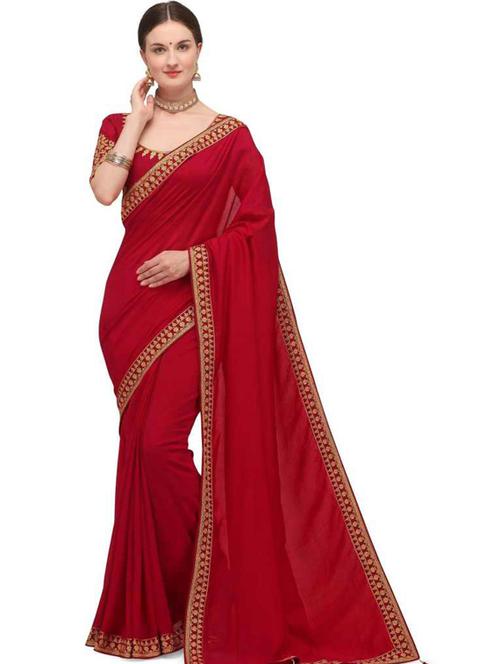 maroon georgette solid saree with blouse - 20190193 - Very Small Image - 1