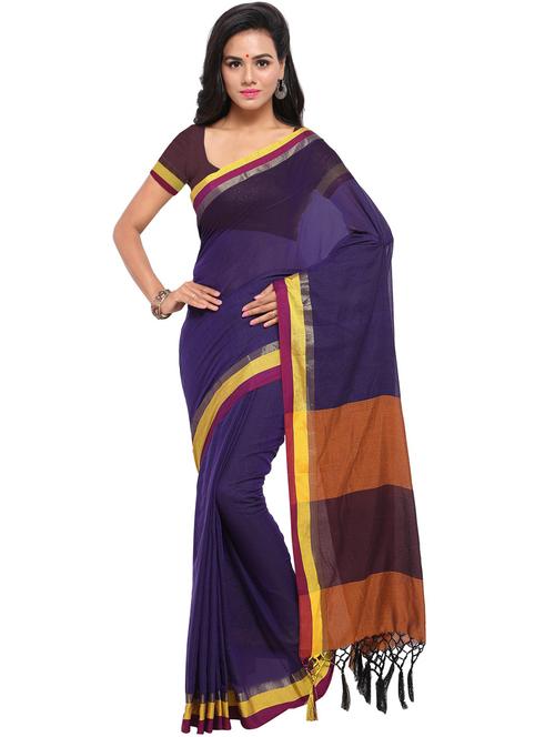 solid bordered saree with blouse - 20190374 - Very Small Image - 1